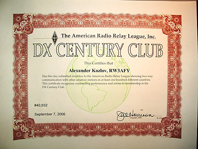 DXCC for work with 298 different countries